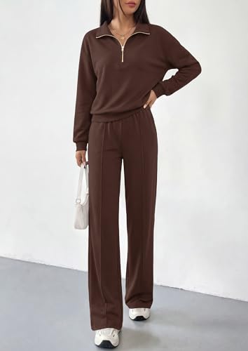 PRETTYGARDEN Women's Lounge Sets 2 Piece Outfits Sweatsuits - color: Brown, size: Medium