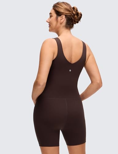 CRZ YOGA Maternity V Neck Romper - color: Hot Fudge Brown, size: Large