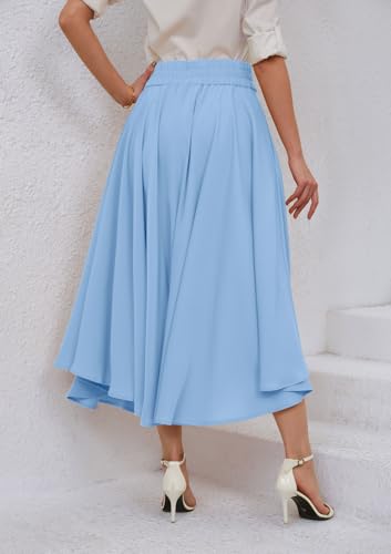 chouyatou Women's Elegant High Waisted Side Slit Irregular Bohemian Maxi Skirt with Pockets - color: Light Blue, size: Medium