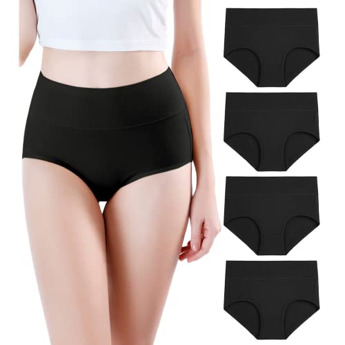 wirarpa Women's Modal Underwear Soft High Waist Briefs Ladies Panties 4 Pack - color: Black, size: Medium