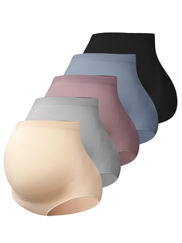 Maternity Underwear Over Bump, Pregnancy Panties Belly Support, Multi Pack - color: Black/Beige/Grey/Blue/Mauve, size: Large