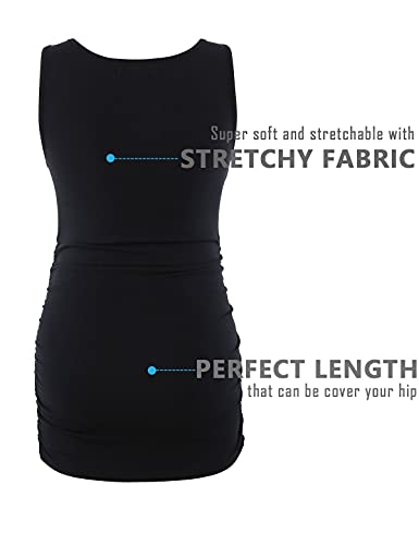 Peauty "Long Enough to Cover Hip Maternity Side Ruch Tank Tops/Basic Maternity Tops for Summer Casual Wear (S-3XL) - color: Black, size: Medium