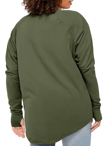 Womens Plus Size Long Sleeve Tunic Tops Crew Neck Oversized Fit T Shirts - color: Army Green, size: X-Large