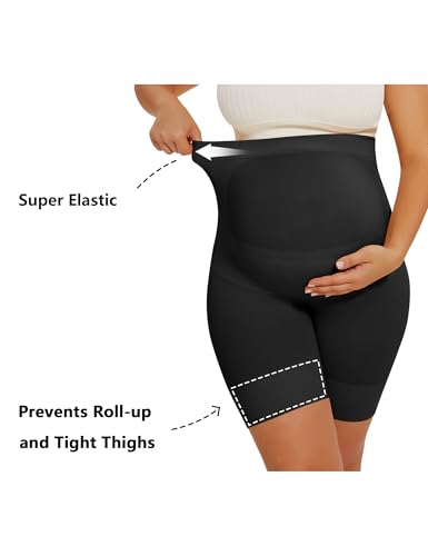 Peauty Seamless Maternity Shapewear Over Bump Pregnancy Shorts - color: Black, size: Large