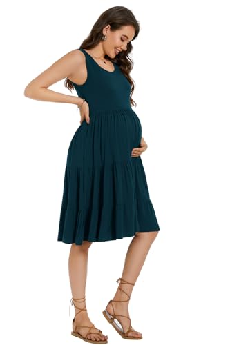 Smallshow Women's Sleeveless Ruffle Tank Maternity Dress - color: Teal, size: Small