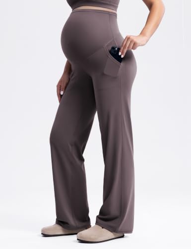 ENERBLOOM Women's Maternity Pants Over the Belly Pregnancy Work Trousers - color: Taupe, size: Small