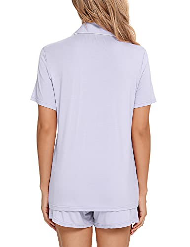 Senert Womens Pajamas Set Short Sleeve Sleepwear - color: A. Light Purple, size: X-Large