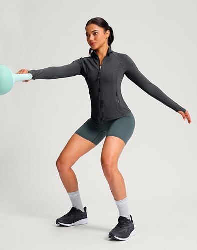 G Gradual Women's Workout Jackets Extended Waist Length Slim Full Zip 4 Pockets Athletic Jacket Spring Running Yoga Clothes - color: Dark Grey, size: Small