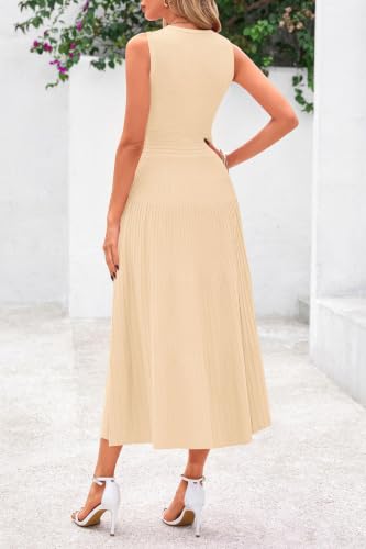 PRETTYGARDEN Women's Summer Pleated Midi Work Dress - color: Apricot, size: Small