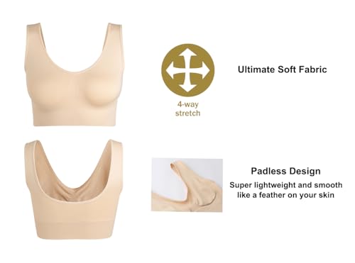 Women's Wireless Sleep Bras Unpadded Seamless Comfort Bras Throw-on Wirefree Bralettes 3 Pack - color: 1*beige, size: 3X-Large