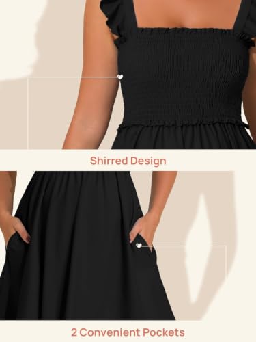 Summer Mae Smocked Maternity Swim Dress Ruffle A-Line with Pockets - color: Black, size: 12