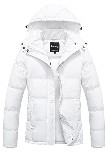 Pursky Women's Warm Winter Thicken Coat Waterproof Cropped Jackets Parka With Removable Hood - color: Beige, size: Small