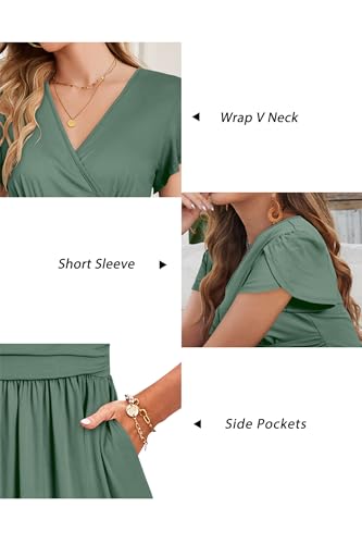 OUGES Women's Wrap V Neck Summer Maternity Photoshoot Dress with Pockets - color: Gray Green, size: Large