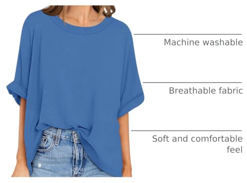 UEU Women's Oversized Crewneck T-Shirt Casual Loose Tunic Tops - color: Blue, size: X-Large