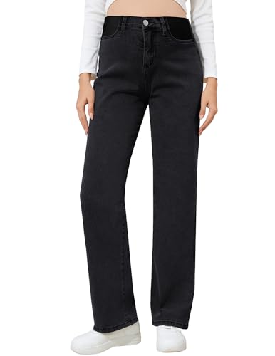 POSHGLAM Maternity Jeans Wide Leg Side Panel for Pregnancy & Postpartum, Comfy Stretch Denim Pants - color: Black, size: Small