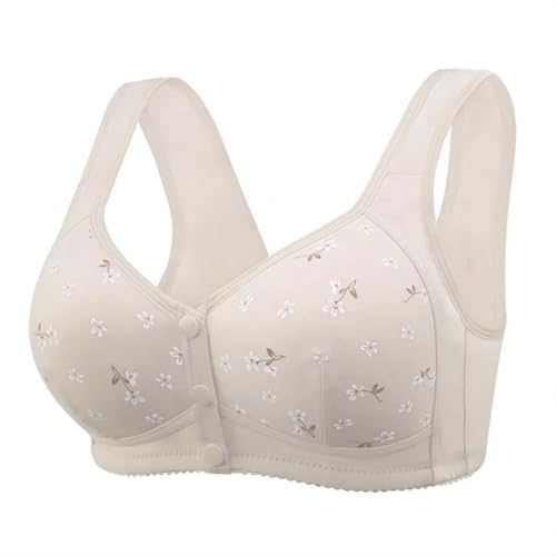 Daisy Bras for Older Women No Underwire Front Closure Comfort Senior Wireless Snap Closing Bra - color: Khaki