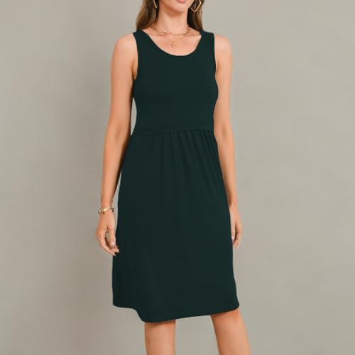 Bearsland Women's Sleeveless Maternity Dress Nursing Breastfeeding Dresses with Pockets - color: Green, size: Medium