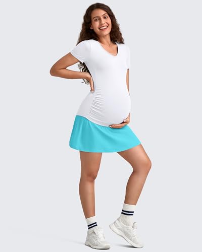 G4Free BareFeel Maternity Skirt with 2 Pockets Pregnancy Shorts Tennis Golf - color: Sky Blue, size: Large