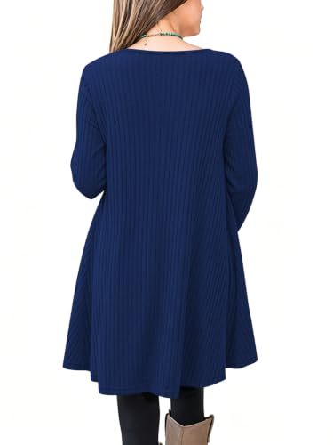 Poetsky Womens Long Sleeve Tunic Tops Fall Long Shirts Sweater with Pockets - color: Blue, size: Large