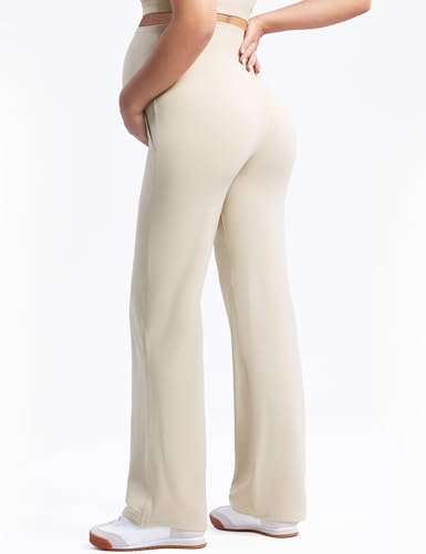 POSHDIVAH Creamluxe Maternity Wide Leg Pants Pregnancy Work Trousers - color: Light Apricot, size: Medium