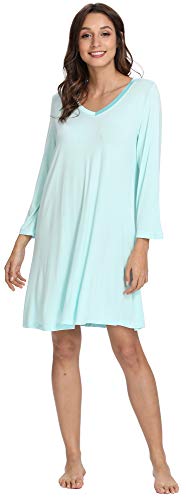 GYS Bamboo Viscose Long Sleeve Nightgowns for Women - color: Aqua Green, size: Medium