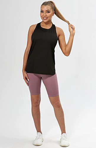 icyzone Women's Racerback High Neck Workout Athletic Yoga Muscle Tank Tops - color: Black, size: Medium