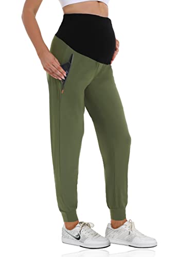 V VOCNI Maternity Joggers Quick-Dry Pregnancy Scrub Pants - color: 01-green, size: Medium