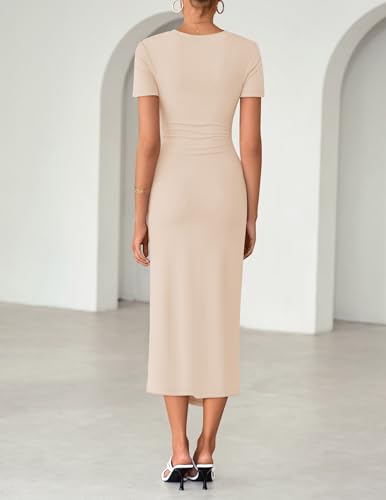 ZESICA Women's Summer Short Sleeve Wrap Cocktail Midi Dress - color: Apricot, size: X-Small