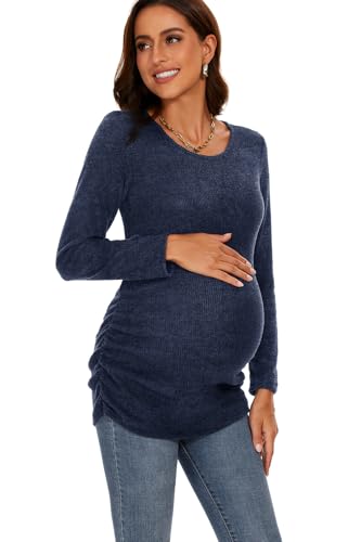 Smallshow Women's Maternity Sweater Shirt Long Sleeve - color: Denim Blue, size: Large