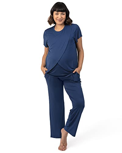 Kindred Bravely Tulip Hem Maternity Nursing and Postpartum Pajama Set - color: Navy Blue, size: Small