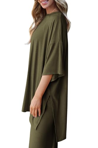 PRETTYGARDEN Two Piece Sets for Women Lounge Matching Set - color: Army Green, size: Small