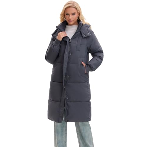 PUFFIT Long Puffer Jacket for Women,2025 Thickened Winter Coat Hooded with Deep Pockets, Ladies Warm Winter Jacket - color: Elegant Charcoal, size: Medium