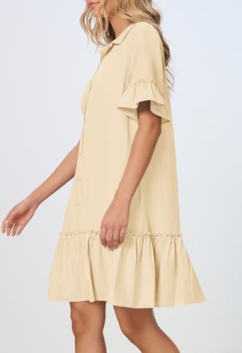 MEROKEETY Women's Summer Casual Tshirt Dress Button Down Shift Mini Dresses - color: Beige, size: Small