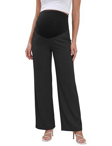 V VOCNI Maternity Pants Wide Leg Palazzo Flowy Pants - color: Black, size: X-Large