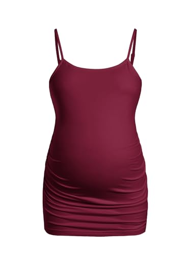 BEAUDRM Women's 3 Pack Maternity Tank Tops Casual Ruched Spaghetti Strap Pregnancy Cami Top Camisole - color: Blue Red White, size: X-Small