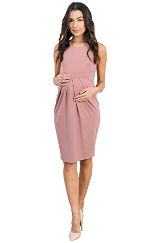 Womens Front Pleat Knee Length Midi Maternity Dress - color: Mauve, size: Small