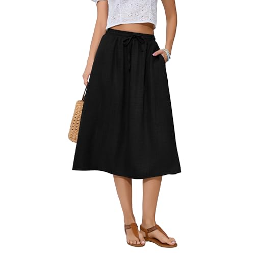 Witsmile Women's Summer Boho High Waist Pleated Flowy Midi Skirt - color: B-02 Black, size: Small