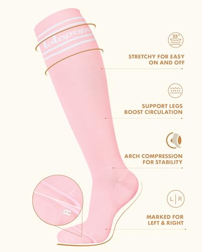 Thick Soft Cotton Compression Socks - color: Pink and Beige, size: Large-X-Large