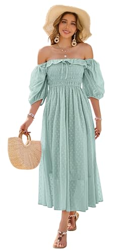 R.Vivimos Women Summer Cotton A Line Flowy Long Dresses - color: Green-1, size: Medium