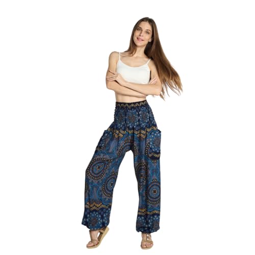 Tranquil Threads High-Waisted Boho Harem Yoga Pants for Women - color: Purple Flower, size: Medium