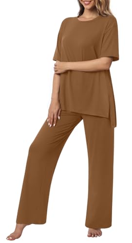 Netsmile Lounge Sets for Women Fall Pajamas 2 Piece Pjs Postpartum Outfits - color: Brown, size: 3X-Large