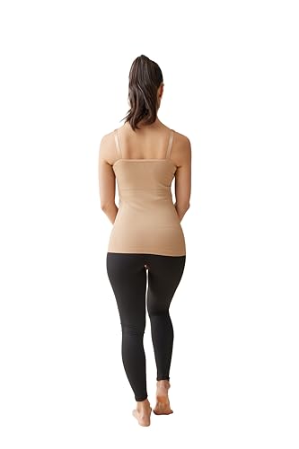 Ingrid & Isabel Nursing & Shaping Cami – Seamless Maternity Tank Top with Adjustable Straps & Easy Breastfeeding Access - color: Beige, size: X-Large