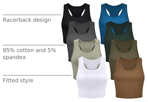 Geyoga 8 Pcs Crop Tank Top - color: Black, White, Gray, Green, Blue, Brown, size: Small