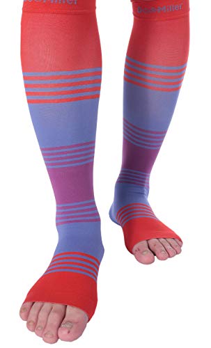 Doc Miller Open Toe Compression Socks 20-30 mmHg for Women & Men, 1 Pair - color: Open Toe RedBluePurple, size: Medium