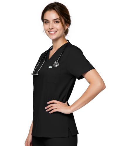 Scrub Tops for Women, Stretch V-Neck Scrub Tops - color: Black, size: XX-Large