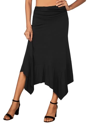 DJT Women's Flowy Handkerchief Hemline Midi Skirt - color: Black, size: Medium