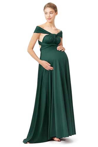 72styles Maternity Multi-Way Wrap Infinity Maxi Dress for Baby Shower - color: Dark Green, size: One Size Plus
