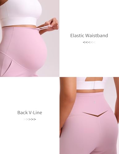 Mama Land Women's Maternity Athletic Shorts with Pockets, 4 Inch - color: Misty Pink, size: Large