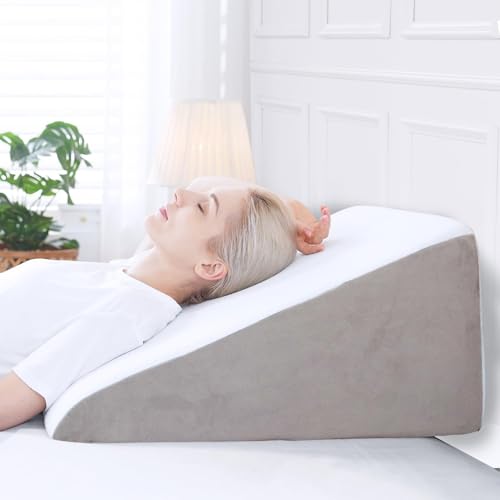 Sasttie Wedge Pillow 24x24x12 inch, Memory Foam Bed Wedge, Light Grey - color: Light Grey, size: 24x24x12 inch