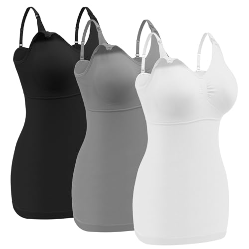 Angelhood Nursing Tank Tops Maternity Cami with Built in Bra - color: Black/Gray/Whtie, size: Medium